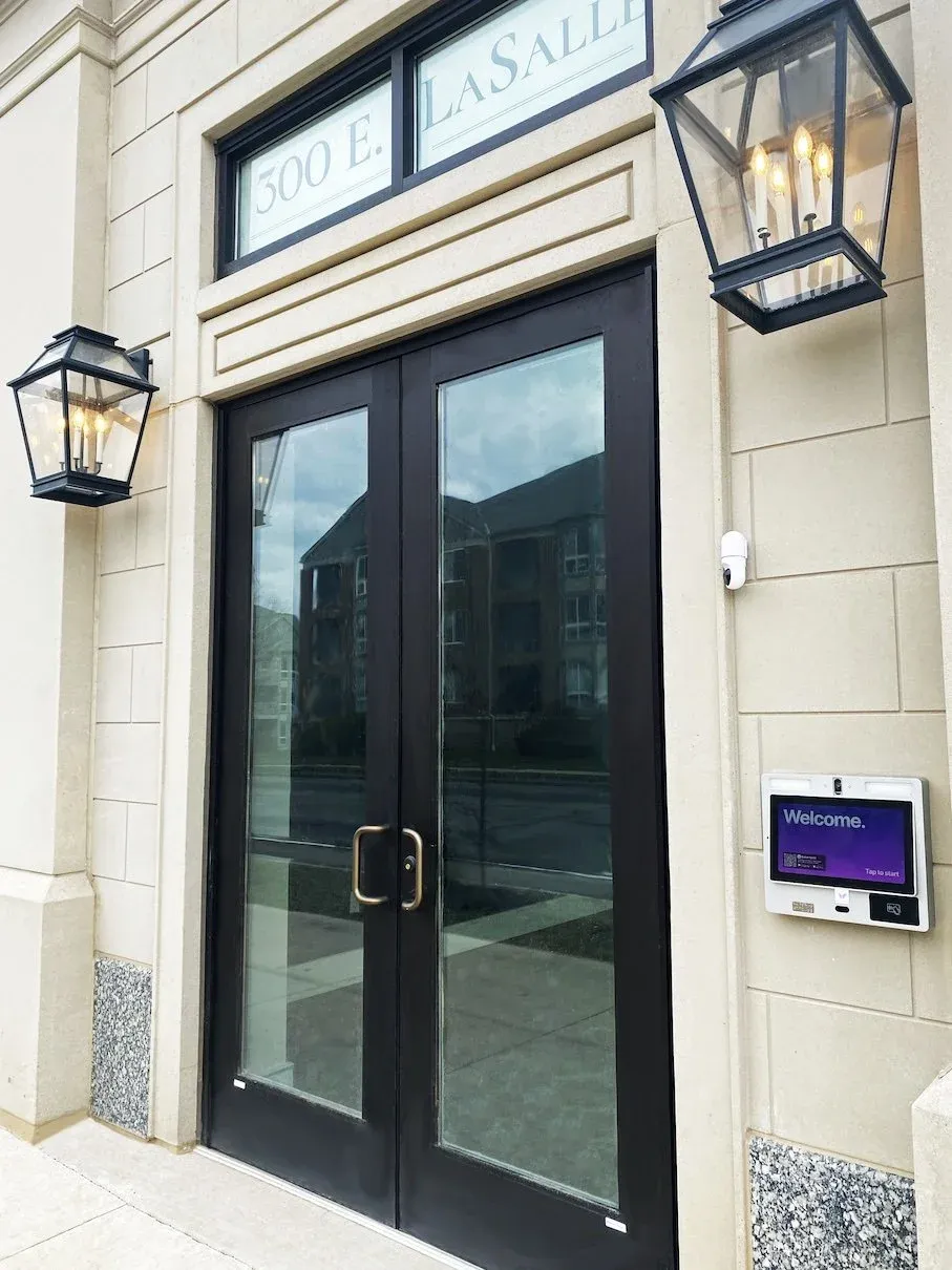 The front entrance of 300 East LaSalle