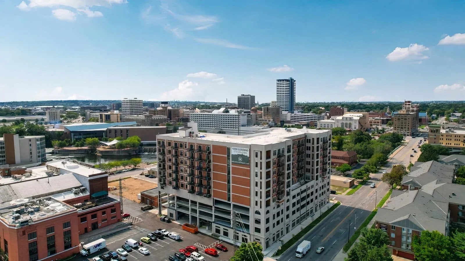 300 East LaSalle seen from above the East Race